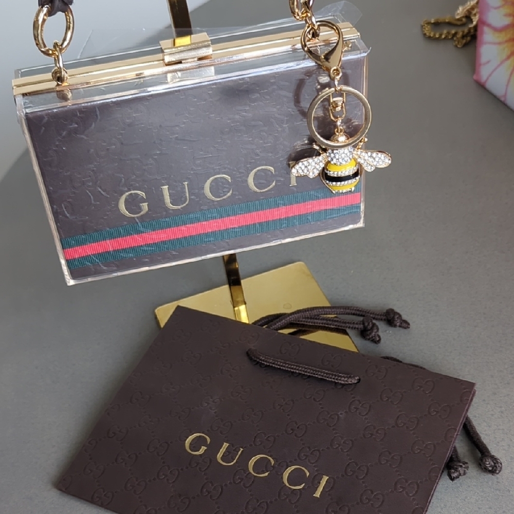 SOLD | Gucci Upcycled Paper Shopping Bag Acrylic Box Clutch